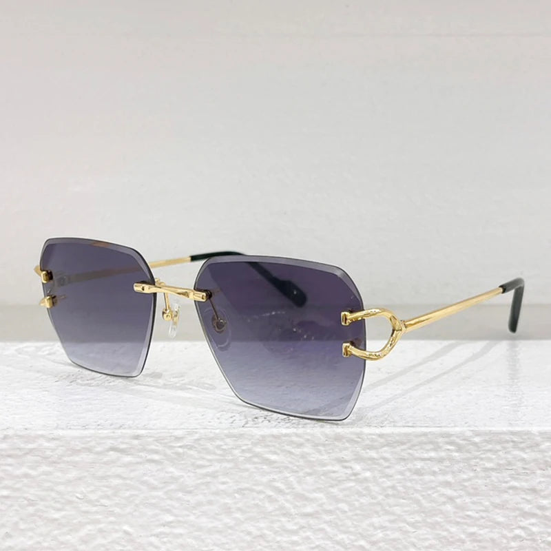 0466S Big Square Rimless Gradient Sunglasses Uv400 Designer Alloy Handmade Frameless Ladies Outdoor Eyeglasses with Case