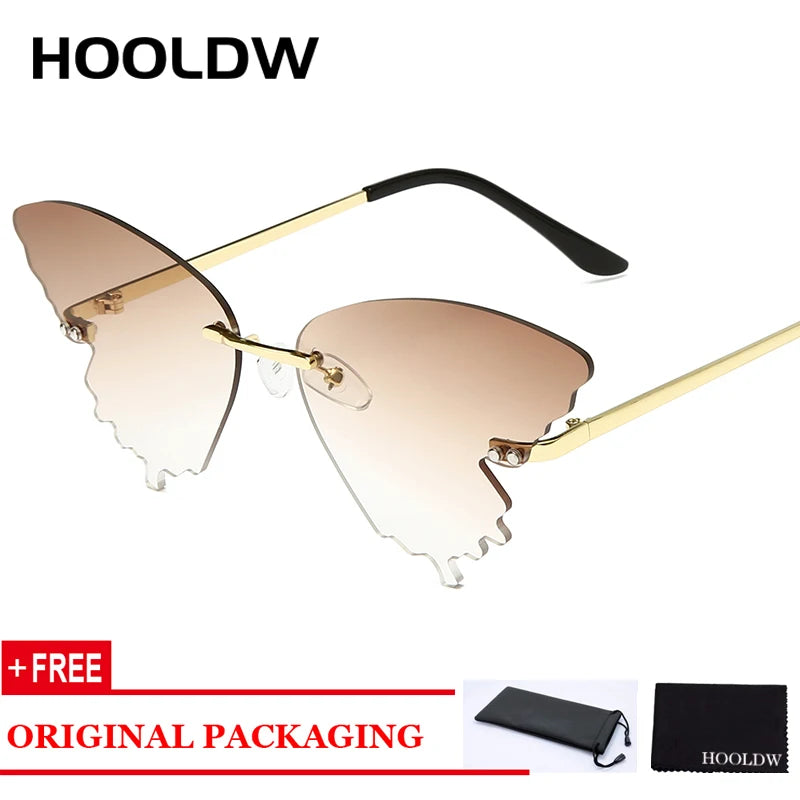 2020 Cat Eye Sunglasses Women Luxury Rimless Butterfly Sun Glasses Trending Brand Design Wave Mirror Eyewear UV400