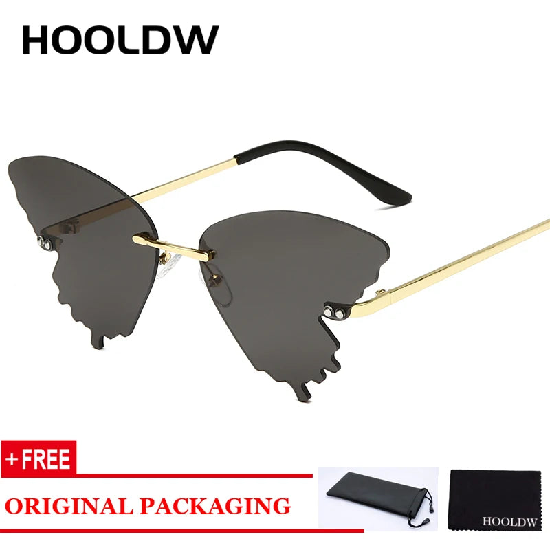 2020 Cat Eye Sunglasses Women Luxury Rimless Butterfly Sun Glasses Trending Brand Design Wave Mirror Eyewear UV400