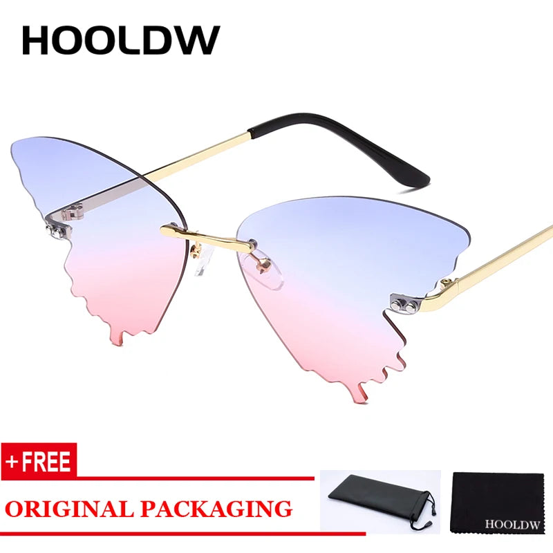 2020 Cat Eye Sunglasses Women Luxury Rimless Butterfly Sun Glasses Trending Brand Design Wave Mirror Eyewear UV400