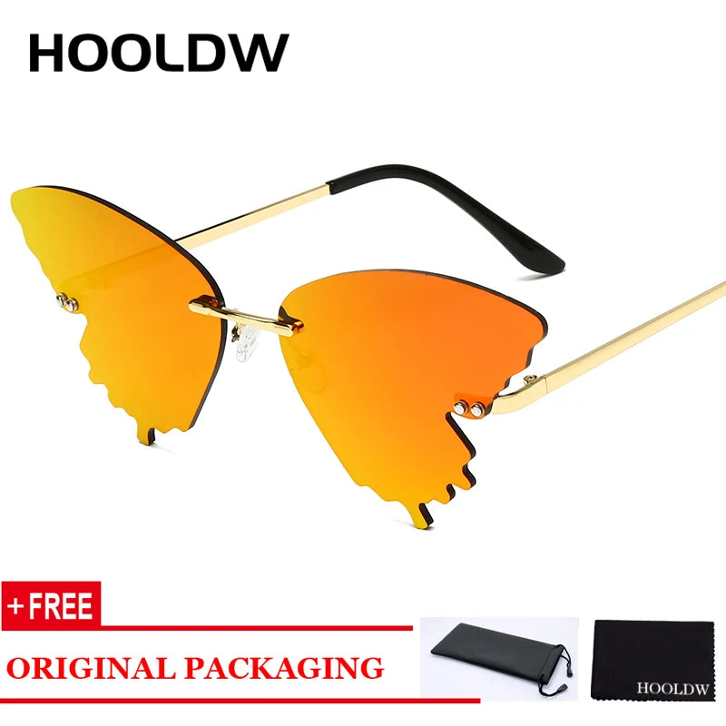 2020 Cat Eye Sunglasses Women Luxury Rimless Butterfly Sun Glasses Trending Brand Design Wave Mirror Eyewear UV400