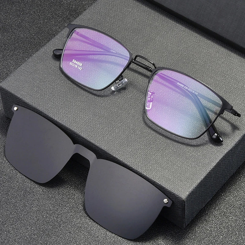 Eyeglasses Frame Optical Prescription Glasses with Magnetic Clip-on Spectacles Eyewear Metal Full Rim Eyeglasses