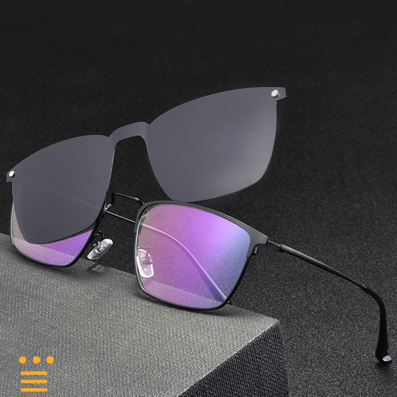 Eyeglasses Frame Optical Prescription Glasses with Magnetic Clip-on Spectacles Eyewear Metal Full Rim Eyeglasses