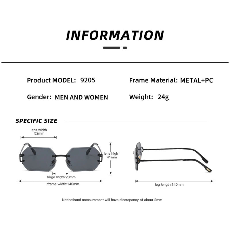 Vintage Rimless Polygon Sunglasses Women Men Luxury Brand Designer Popular Travel Small Frame Sun Glasses Sexy Ladies