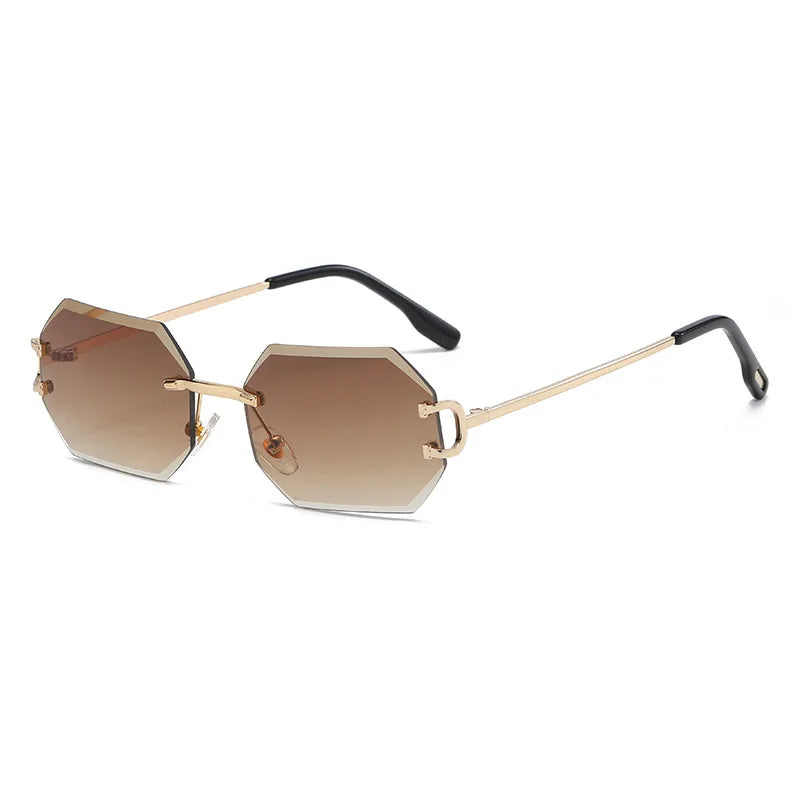 Vintage Rimless Polygon Sunglasses Women Men Luxury Brand Designer Popular Travel Small Frame Sun Glasses Sexy Ladies