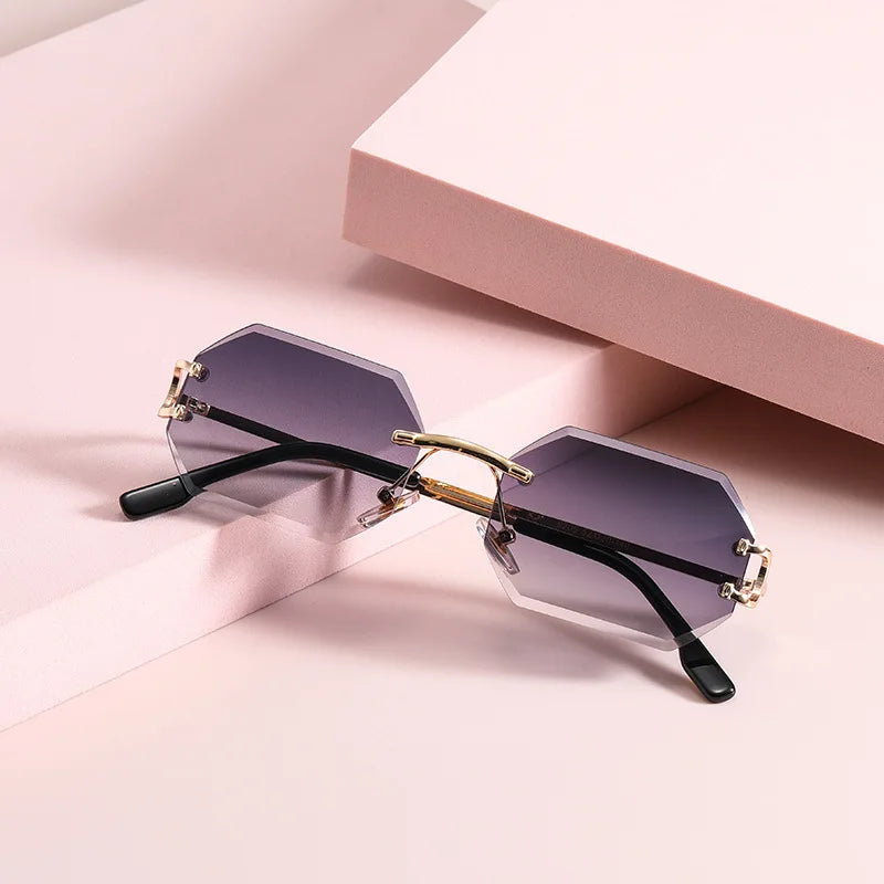 Vintage Rimless Polygon Sunglasses Women Men Luxury Brand Designer Popular Travel Small Frame Sun Glasses Sexy Ladies