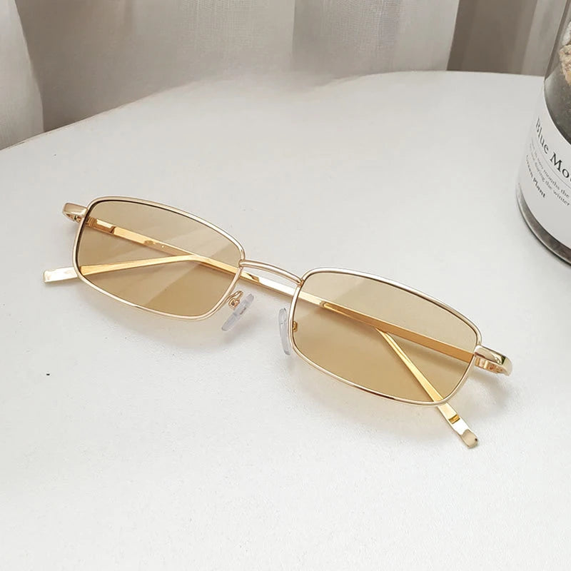 Female Outdoor Sunscreen Resin Vintage Sunglasses Retro Small Rectangular Sun Glasses Male Personalized Metal Frame Sunglasses