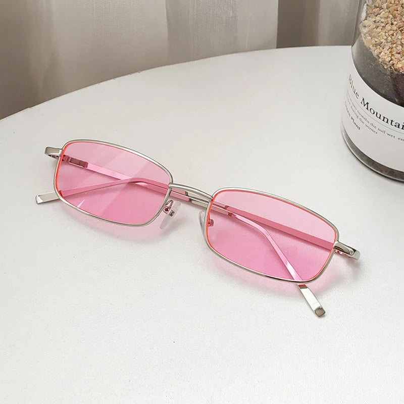 Female Outdoor Sunscreen Resin Vintage Sunglasses Retro Small Rectangular Sun Glasses Male Personalized Metal Frame Sunglasses