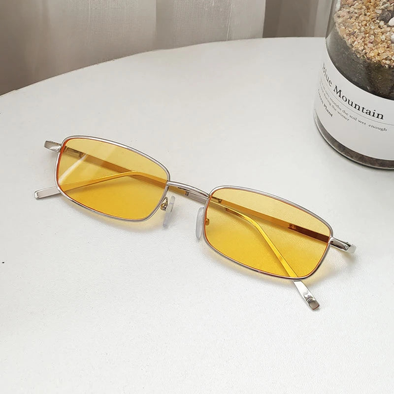 Female Outdoor Sunscreen Resin Vintage Sunglasses Retro Small Rectangular Sun Glasses Male Personalized Metal Frame Sunglasses