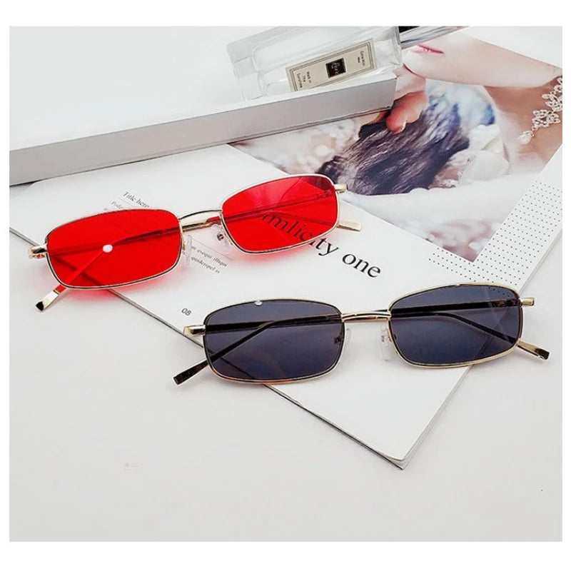 Female Outdoor Sunscreen Resin Vintage Sunglasses Retro Small Rectangular Sun Glasses Male Personalized Metal Frame Sunglasses