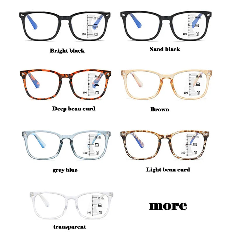 Full Frame Progressive Reading Glasses Men Women Multifocal Anti Blue Light Hyperopia Glasses UV Protection Transition Reader PC