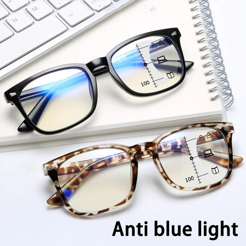 Full Frame Progressive Reading Glasses Men Women Multifocal Anti Blue Light Hyperopia Glasses UV Protection Transition Reader PC