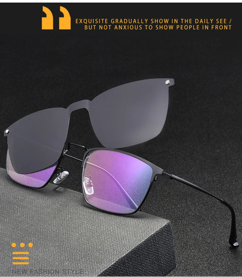 Eyeglasses Frame Optical Prescription Glasses with Magnetic Clip-on Spectacles Eyewear Metal Full Rim Eyeglasses
