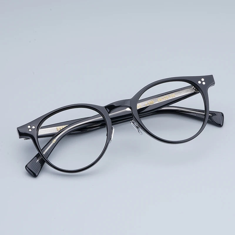 Japanese EYEV 332 Round Acetate Myopia Stylish Men Glasses Frames Women Gold Retro Glasses with Full Case