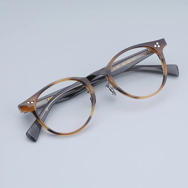 Japanese EYEV 332 Round Acetate Myopia Stylish Men Glasses Frames Women Gold Retro Glasses with Full Case