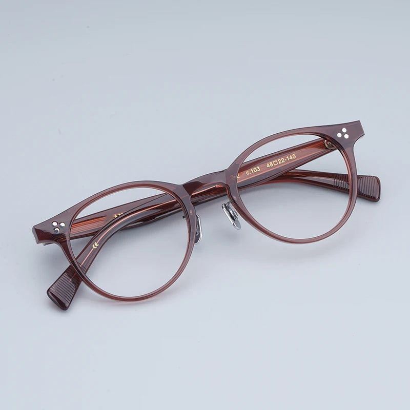 Japanese EYEV 332 Round Acetate Myopia Stylish Men Glasses Frames Women Gold Retro Glasses with Full Case