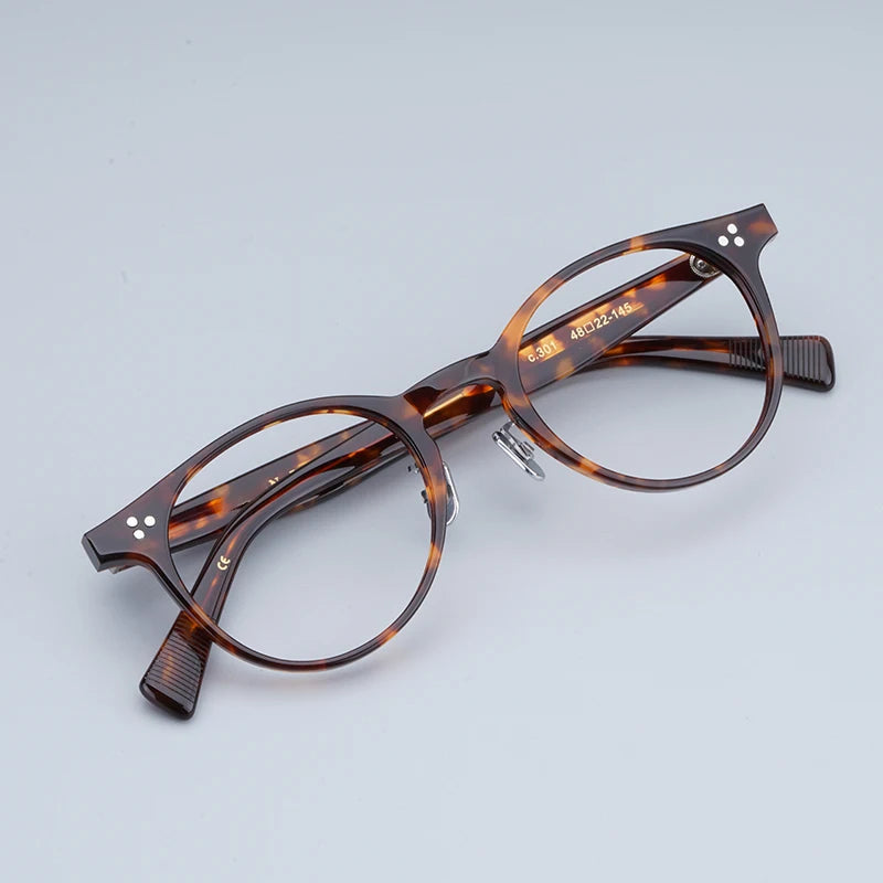 Japanese EYEV 332 Round Acetate Myopia Stylish Men Glasses Frames Women Gold Retro Glasses with Full Case