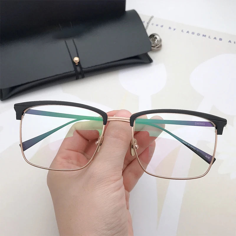 Japanese SWING Brand Pure Titanium Designer Vintage Square Eyeglasses Frame Men Hand-made Myopia Glasses Women Eye Accessories
