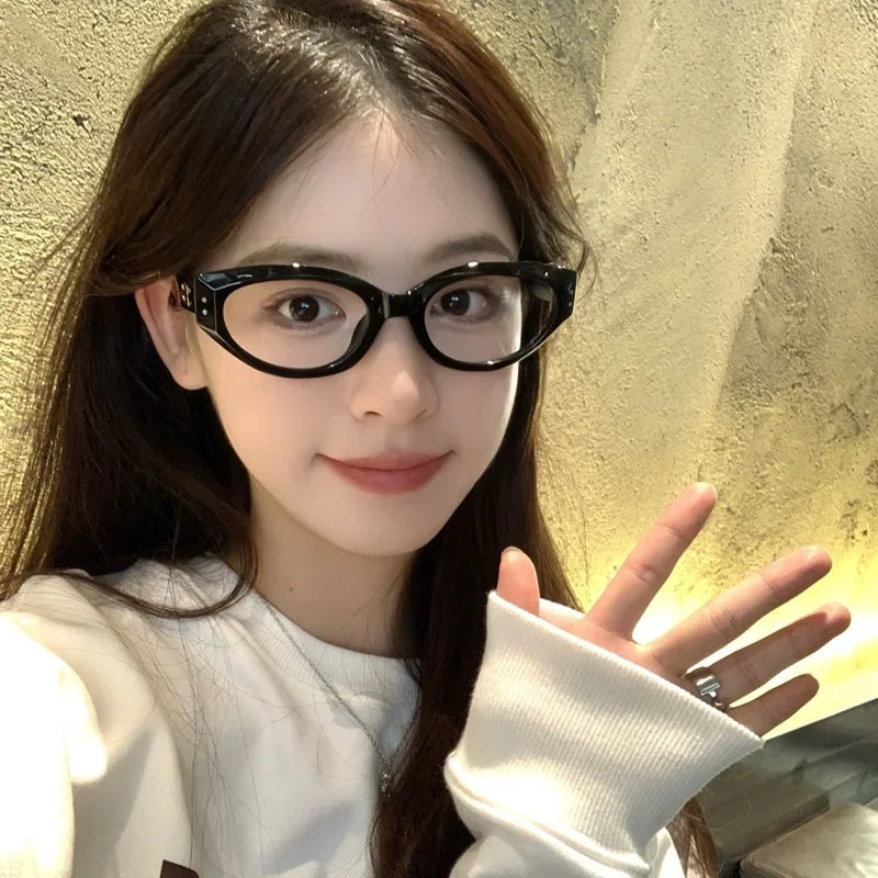 Korea Oval Black Glasses Frame Women Lovely INS No Makeup Plain Glasses Men Eyewear Cute Decorative Computer Glasses