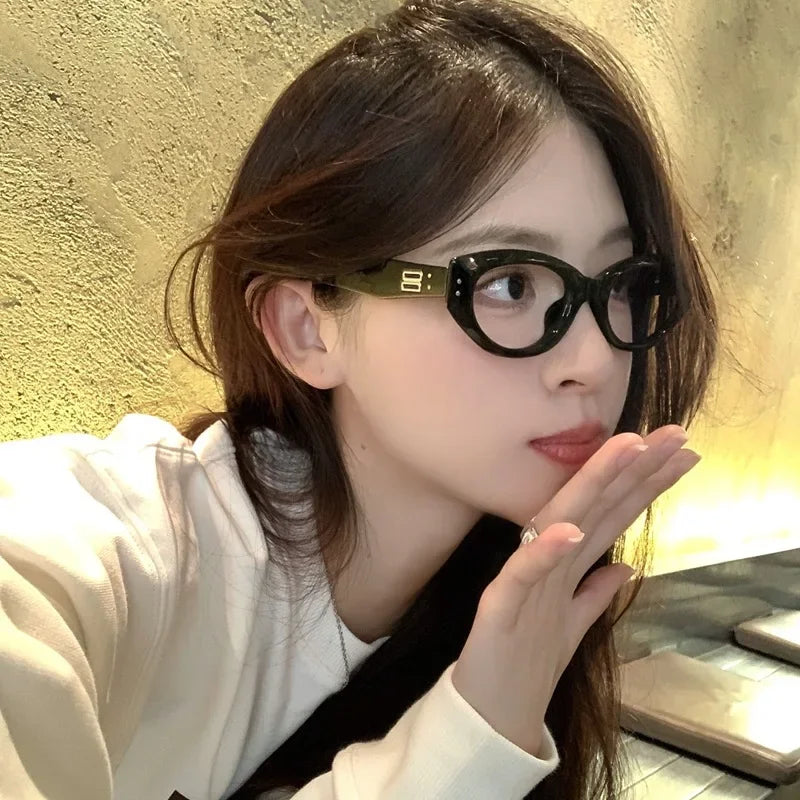 Korea Oval Black Glasses Frame Women Lovely INS No Makeup Plain Glasses Men Eyewear Cute Decorative Computer Glasses
