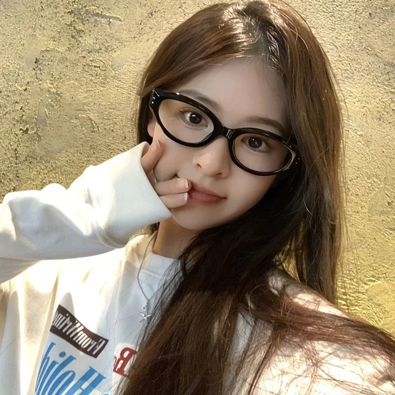 Korea Oval Black Glasses Frame Women Lovely INS No Makeup Plain Glasses Men Eyewear Cute Decorative Computer Glasses