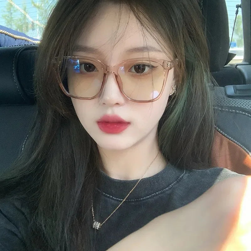 Korean Square Anti-blue Glasses Women Plain Glasses Men Eyewear Cute Decorative Computer Glasses