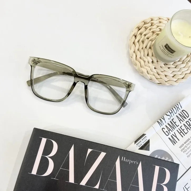 Korean Square Anti-blue Glasses Women Plain Glasses Men Eyewear Cute Decorative Computer Glasses