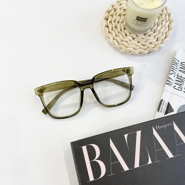Korean Square Anti-blue Glasses Women Plain Glasses Men Eyewear Cute Decorative Computer Glasses