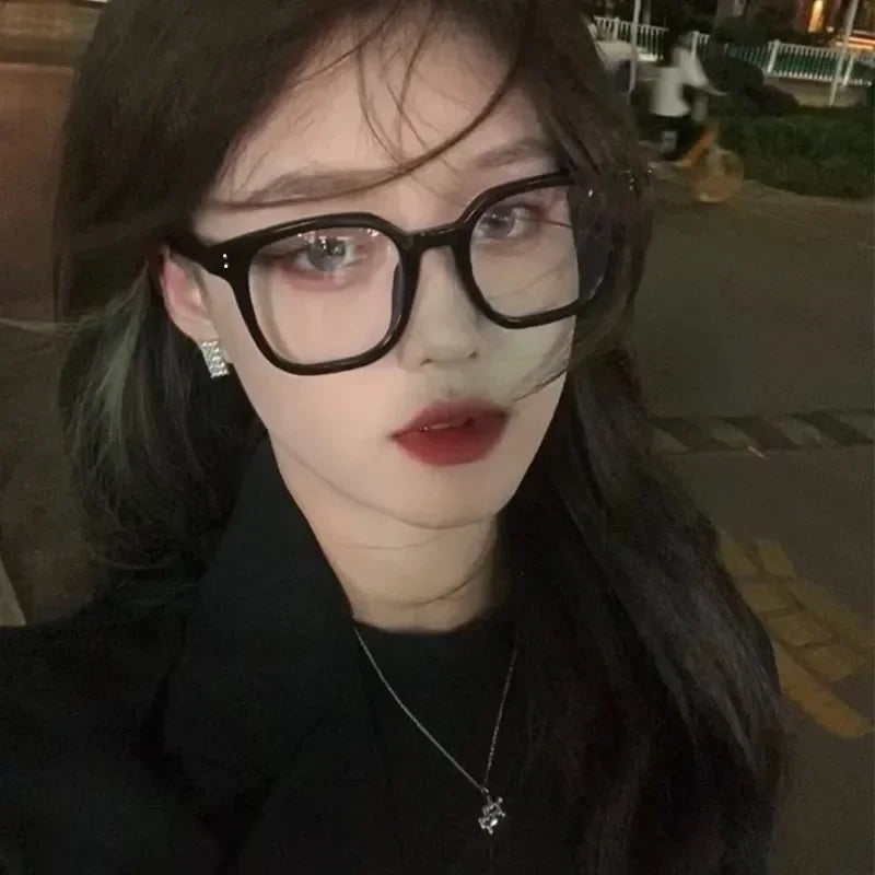 Korean Square Anti-blue Glasses Women Plain Glasses Men Eyewear Cute Decorative Computer Glasses