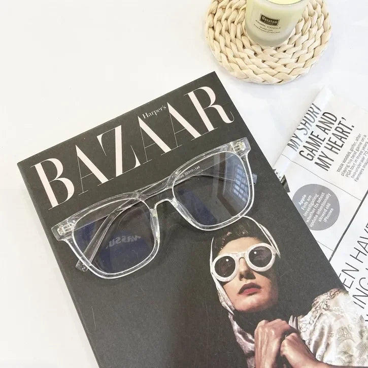 Korean Square Anti-blue Glasses Women Plain Glasses Men Eyewear Cute Decorative Computer Glasses