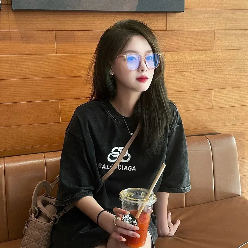 Korean Square Anti-blue Glasses Women Plain Glasses Men Eyewear Cute Decorative Computer Glasses
