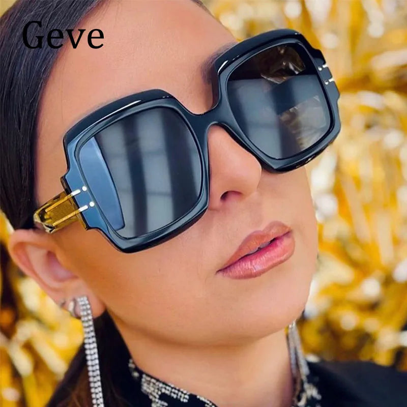 Luxury Brand Designer Square Sunglasses High Quality Oversized Black Gradients Lens Sun Glasses For Women Oculos
