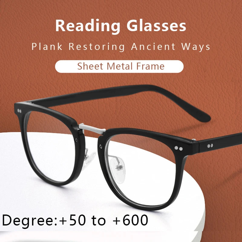 New Trend vintage Reading Glasses Men Women High Quality Black Full Frame Business Office Men Aspherical Len +25 75 125 175 225