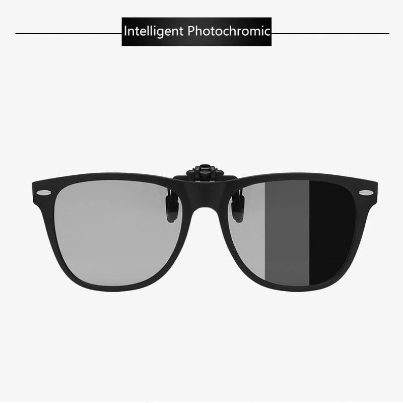 Polarized Clips on Sunglasses for Men Flip Up Sunglasses Square Night Vision Goggle Photochromic Driving Shades Glasses UV400
