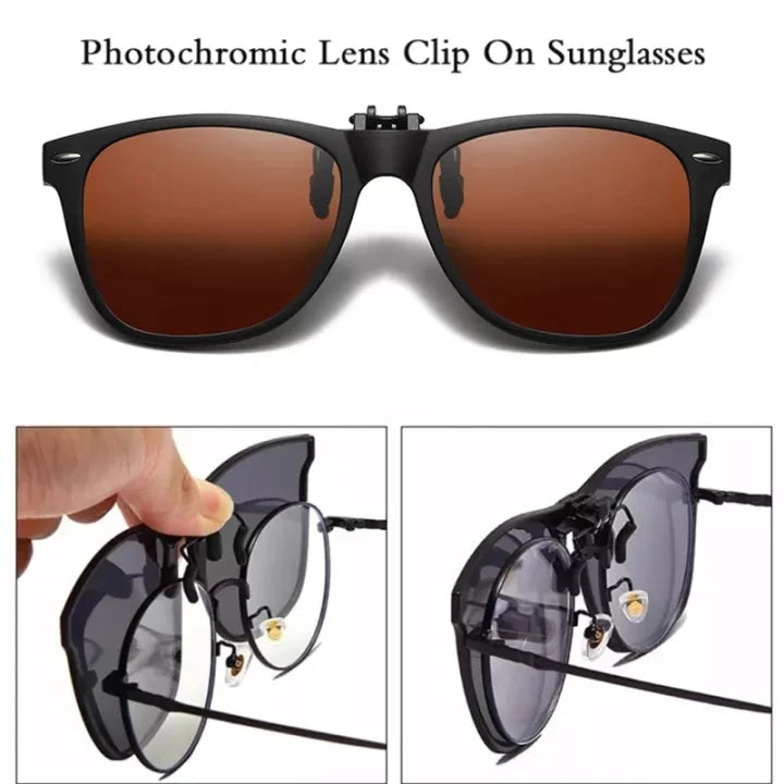 Polarized Clips on Sunglasses for Men Flip Up Sunglasses Square Night Vision Goggle Photochromic Driving Shades Glasses UV400