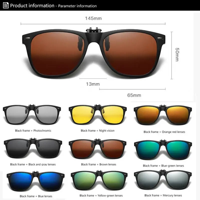 Polarized Clips on Sunglasses for Men Flip Up Sunglasses Square Night Vision Goggle Photochromic Driving Shades Glasses UV400