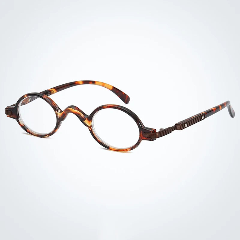 Retro Mini Round Frame Reading Glasses Men Women Ultralight High Quality Magnifying Reader Presbyopic Glasses Leopard +150 250