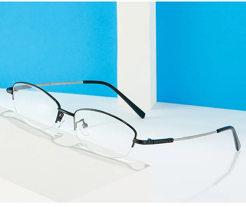 0 -0.5 -1.0 To -6 Women Metal Half Frame Oval Student Myopia Glasses With Degree Men Reader Eyeglasses +1.0 To +4.0