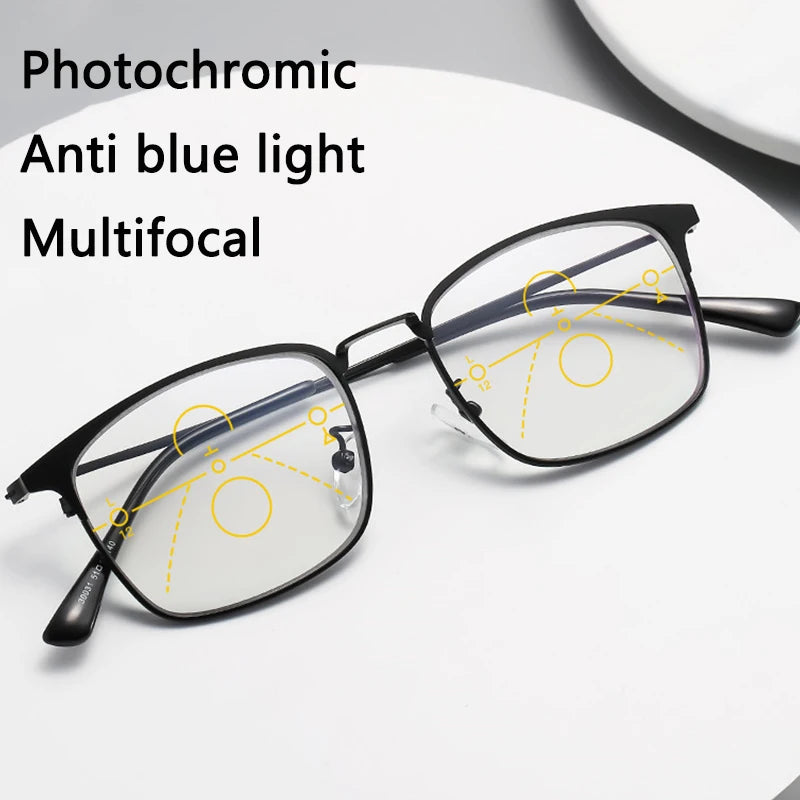 Ultralight Blue Blocking Optical Glasses Women Progressive Multifocal Photochromic Reading Glasses Men Half Rim Sunglass