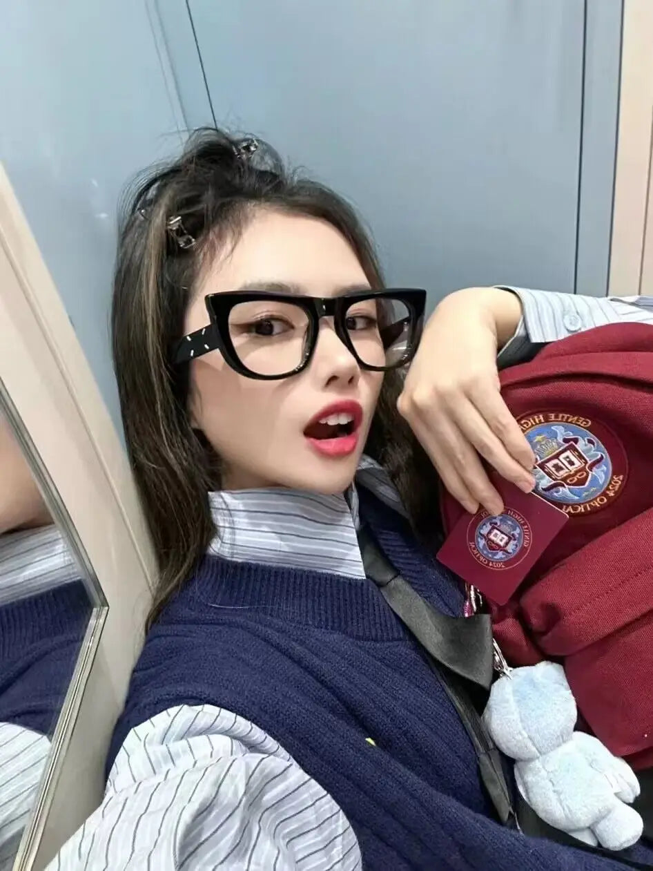 Korea Retro Large Anti-blue Glasses Frame Girl Ins No Makeup Plain Glasses Men Eyewear Cute Decorative Computer Glasses
