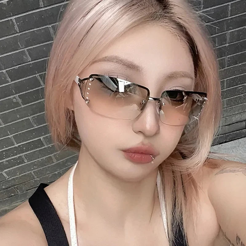 Unisex Luxury Y2K Sunglasses Punk One Piece Sunglasses Square Frameless Sun Glasses Women UV400 Shades Eyewear Gafas
