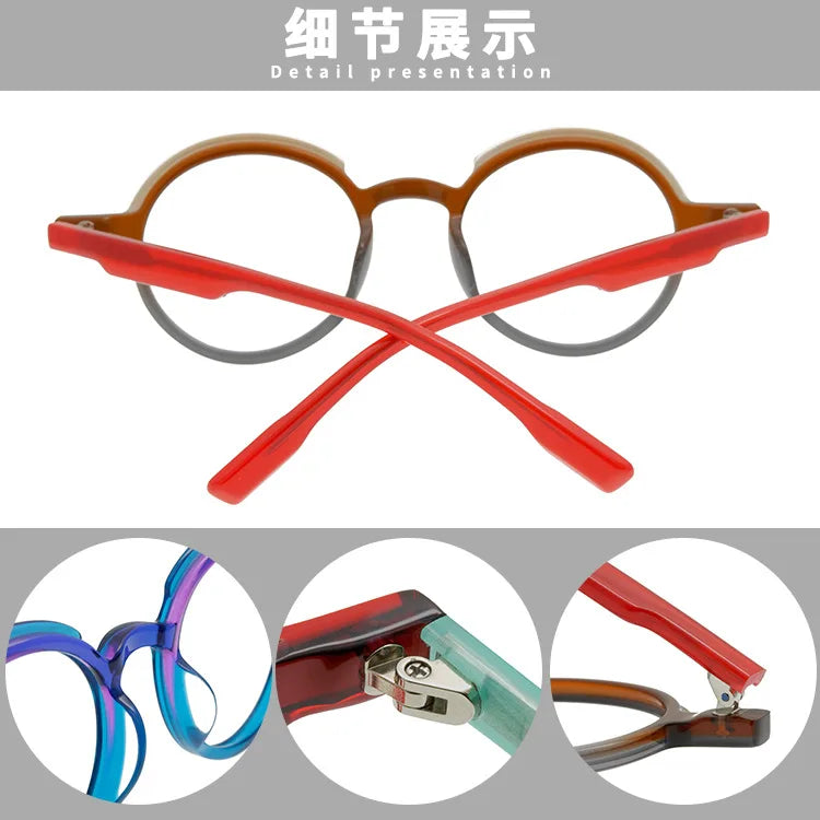 Multicolor Personalized Acetate Round Glasses Frames Designer Red Classical Eyewear Men Blue Accessories