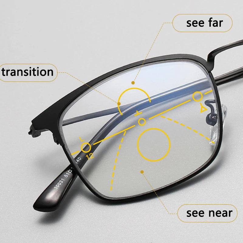 Ultralight Blue Blocking Optical Glasses Women Progressive Multifocal Photochromic Reading Glasses Men Half Rim Sunglass