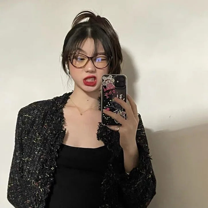 Harajuku Cat Glasses Frame Girl Ins No Makeup Plain Glasses Men Eyewear Cute Decorative Computer Glasses