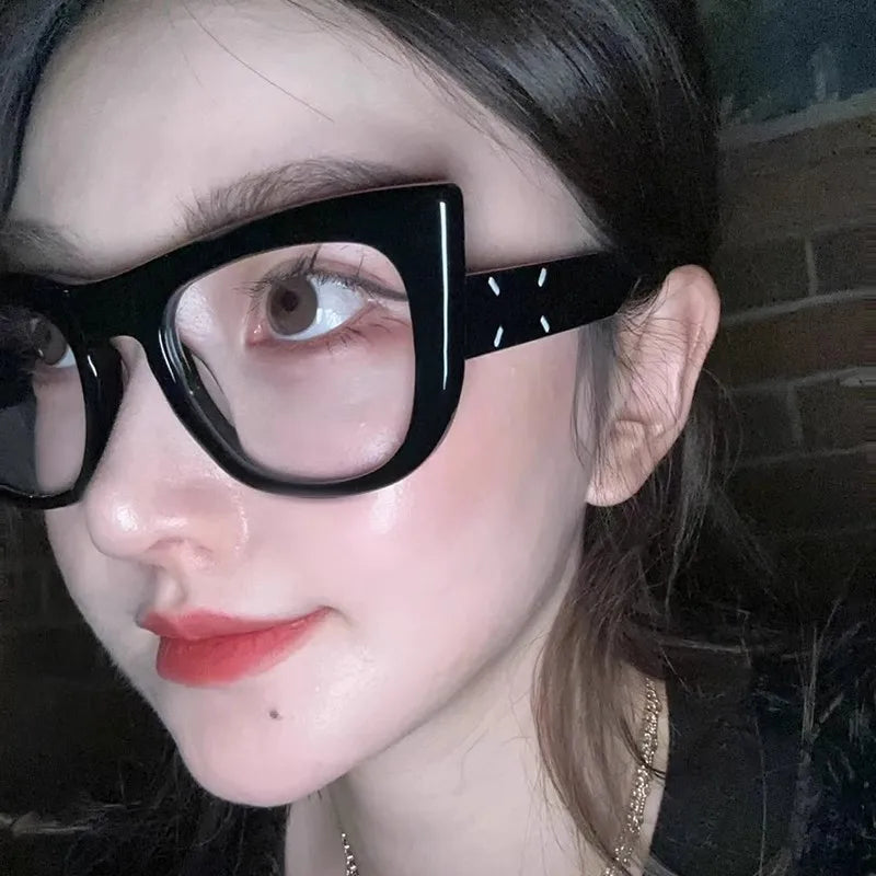 Korea Retro Large Anti-blue Glasses Frame Girl Ins No Makeup Plain Glasses Men Eyewear Cute Decorative Computer Glasses