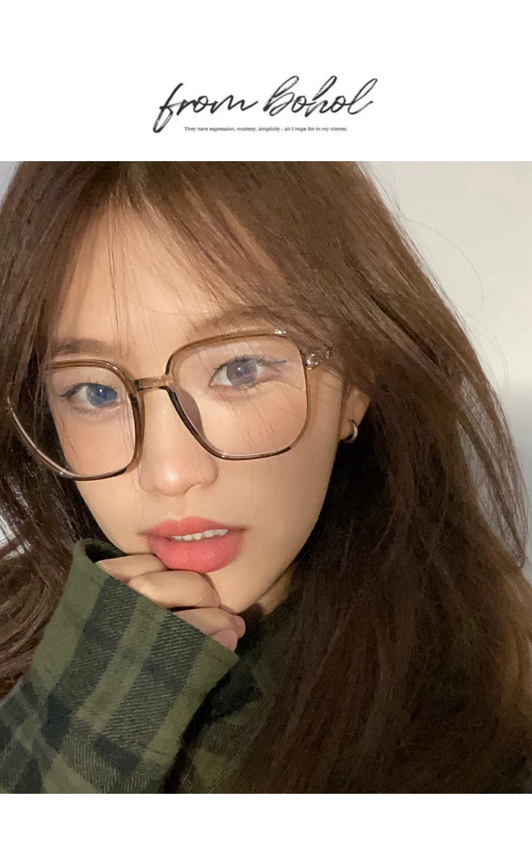 Korea Artistic Big Glasses Frame Women Lovely INS No Makeup Plain Glasses Men Eyewear Cute Decorative Computer Glasses