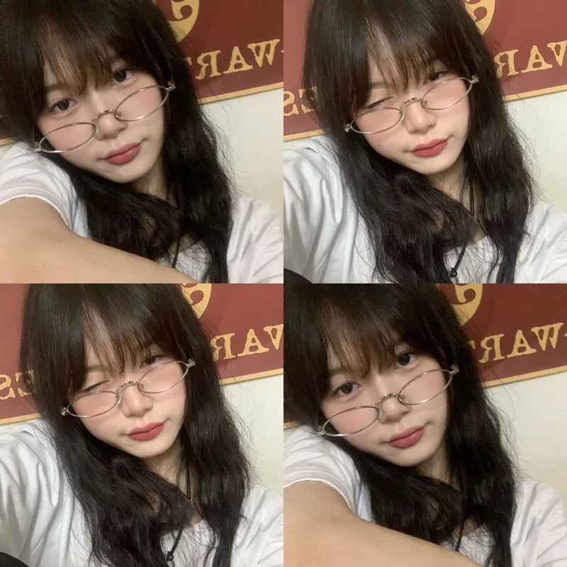 Japan Alloy Small Anti-Blue Glasses Frame Women INS No Makeup Plain Glasses Men Decorative Computer Glasses