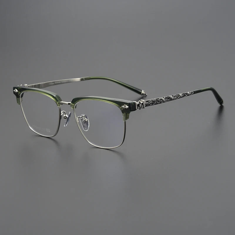 Titanium acetate square frame Men's and women's hand-carved optical glasses Vintage brand makes prescription glasse