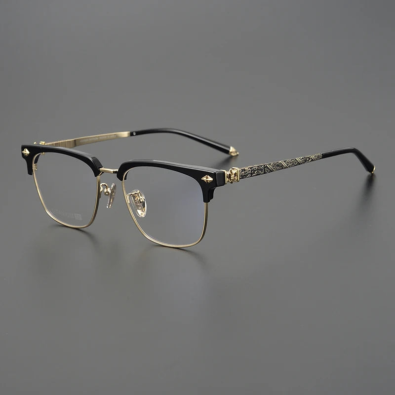 Titanium acetate square frame Men's and women's hand-carved optical glasses Vintage brand makes prescription glasse