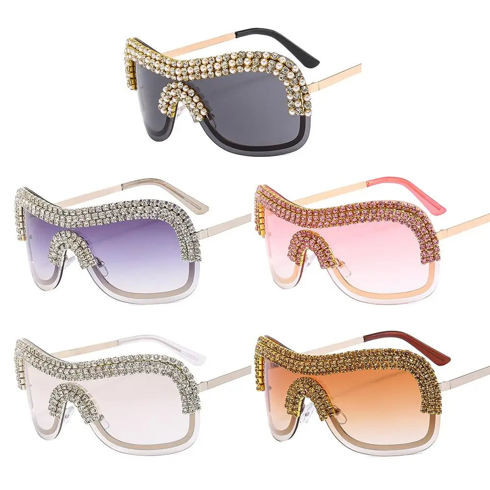 Vintage Rhinestone Big Metal Y2k Sunglasses Oversized Diamond Sun Glasses Female Shades
